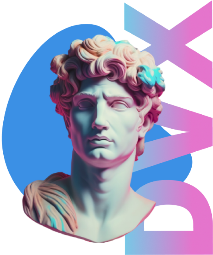 Estatua romana com logo da DVX